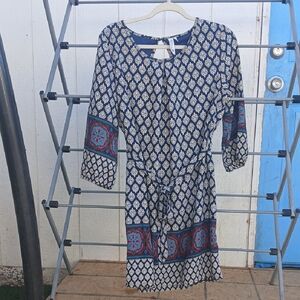 Pink Owl Navy and White 3/4 Sleeve Midi Dress